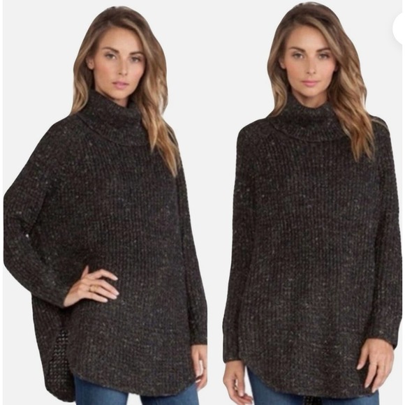 Free People Sweaters - Free People Size M Tweedy Dark Gray Wool Blend Chunky Turtleneck Sweater Dylan
